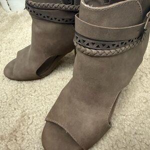 Maurices Taupe Peep-Toe Ankle Booties